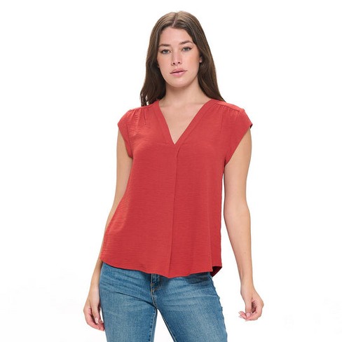 West K Women's Olivia Cap Sleeve V-neck Top - Xlarge - Burnt Orange ...