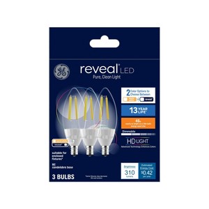 GE 3pk 40W Color Select LED Decorative Light Bulbs Clear: Dimmable Candelabra Base E12, 2700K, 310 Lumens, 13.7-Year Life - 1 of 4