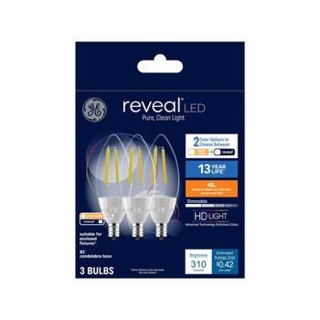 GE 3pk 3.5 Watts Color Select Warm White or Reveal Candelabra Base Reveal LED Decorative Light Bulbs