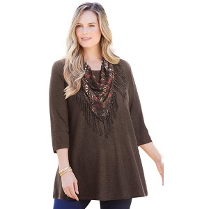 Catherines Women's Plus Size Impossibly Soft Tunic & Scarf Duet - 1 of 3