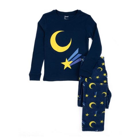 Leveret Kids Cotton Top and Fleece Pants Pajamas Moon 4 Year