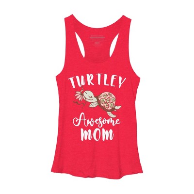 Women's Design By Humans Turtley Awesome Mom Turtle with Flower By animalshop Racerback Tank Top