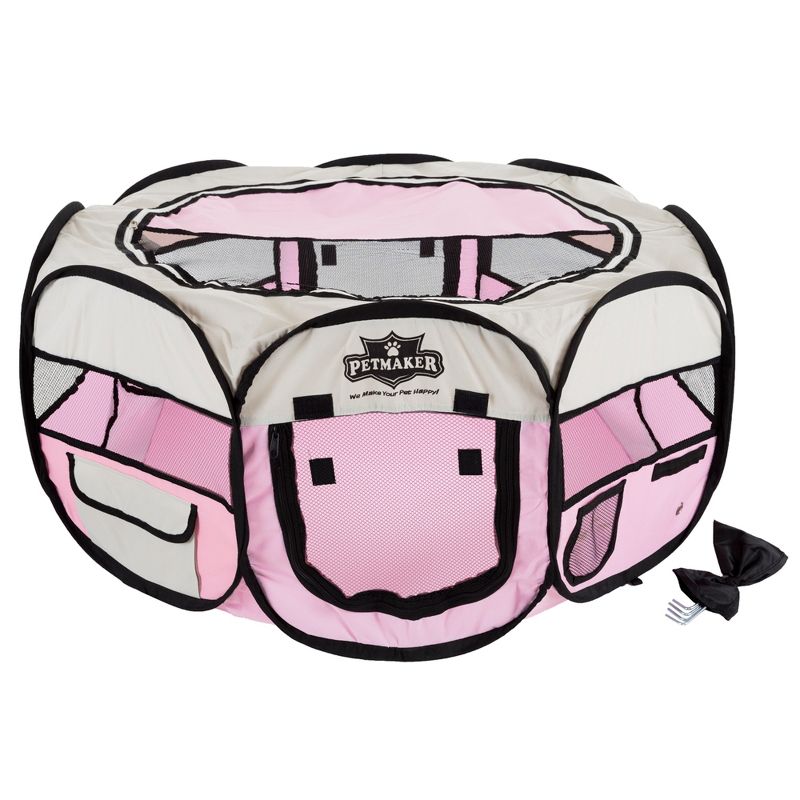Pet Adobe Portable Pop-Up Pet Playpen with Carrying Bag, 33" Diameter, Pink, 5 of 7