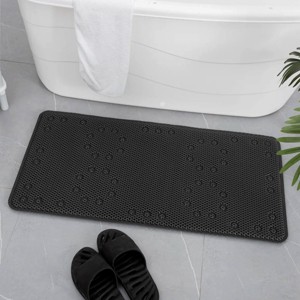 Home Mart Goods Extra Thick Long Black Non-Slip Foam Bathtub Shower Mat With Suction Cups Fast Drying - 36" x 17" - 1 of 4