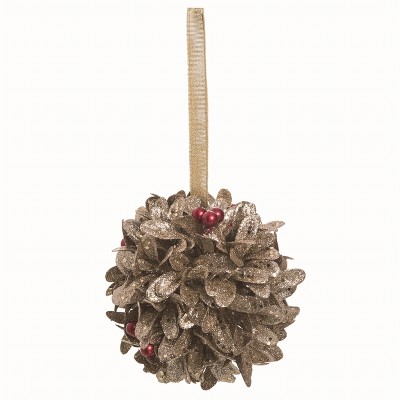 Transpac Artificial Green Christmas Leaves and Berry Ball