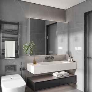 NicBex 35"x28" LED&Anti-Fog Wall Mirrored Bathroom Cabinet,Aluminum Medicine Cabinet with Makeup Stand&8 Shelves,Bathroom&Makeup Organizer,Gray - 1 of 4