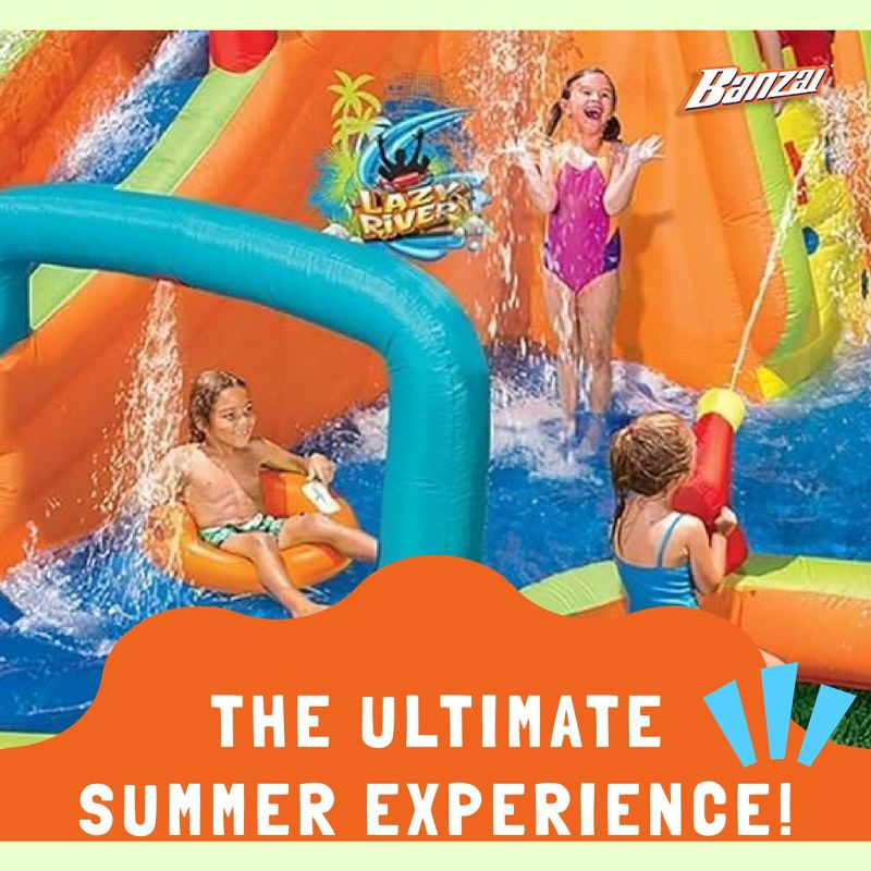 Banzai Kids Inflatable Outdoor Lazy River Adventure Water Park Slide with Pool, Cannons, 2 Inflatable River Rings, and GFCI Air Blower Motor, 6 of 8