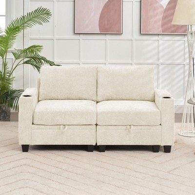 Hyleory Upholstered Chenille Storage Reception Loveseat for Living Room Bedroom