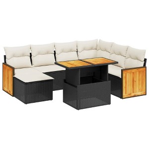 vidaXL 8 Piece Patio Sofa Set with Cushions - Black and Cream - 1 of 4