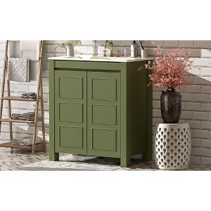 NicBex 24/30/36" Vintage Style Bathroom Vanity with Ceramic Sink,Matte Green Storage Cabinet for Bathroom,4"Faucet Hole(Faucet Not Included) - 1 of 4