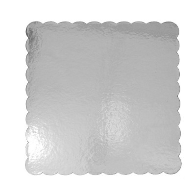 O'Creme Silver Scalloped Square Cake Board, 9-7/8" x 3/32" Thick, Pack of 5