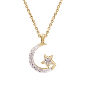 GILDED 1/10 Cttw Necklace in 10KT White Gold or 14KT Yellow Gold Over Sterling Silver, Moon & Star Pendant, Natural Round-Cut Diamond, 18" Cable Chain - 1 of 4