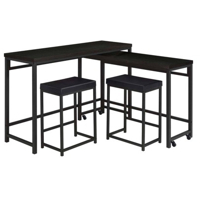 Black Faux Leather and MDF Rectangular Pub Set with 2 Chairs