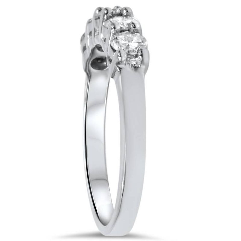 Pompeii3 1ct Five Stone Natural Round Diamond Wedding Anniversary Ring 14K White Gold, 3 of 8