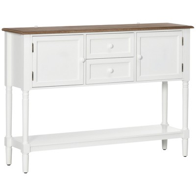 Vynxaria Console Table with Drawers,Vintage Entryway Table with 2 Drawers,Cabinets and Bottom Shelf, Retro Sofa Table,White