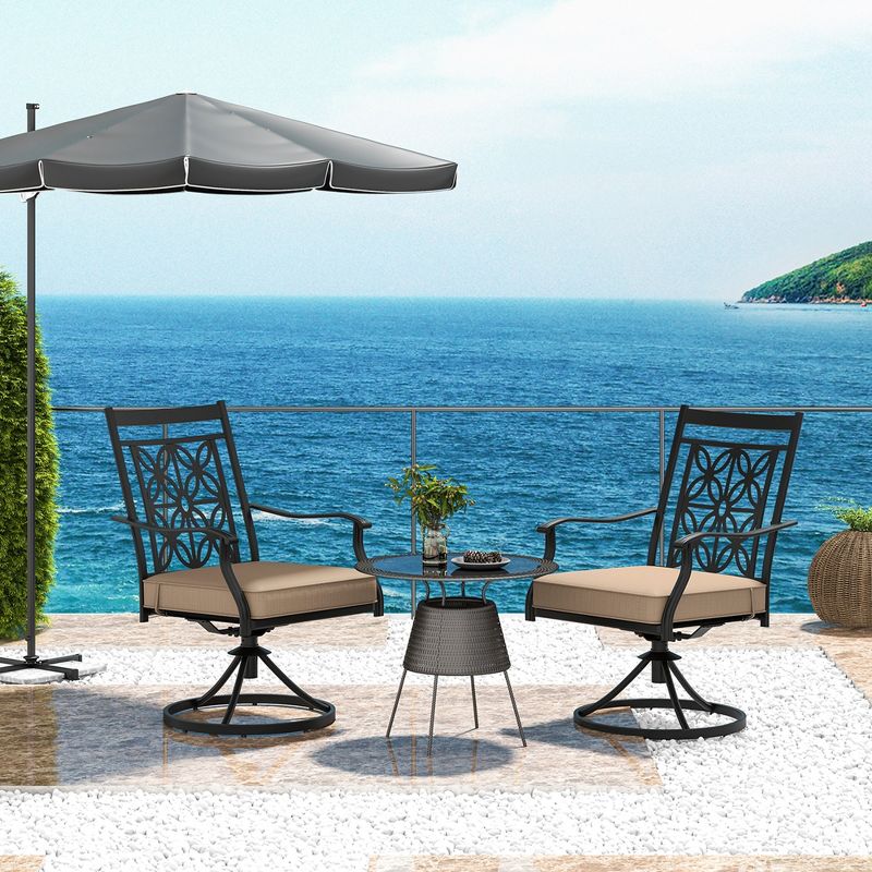Costway Patio Swivel Chair Outdoor Bistro Dining Chair Blossom Pattern Backrest, 5 of 10