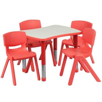 Flash Furniture 21.875"W x 26.625"L Rectangular Plastic Height Adjustable Activity Table Set with 4 Chairs
