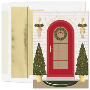 Masterpiece Studios Holiday Collection 16-Count Boxed Christmas Cards with Foil-Lined Envelopes, 7.8" x 5.6", Festive Front Door (964300) - 1 of 1