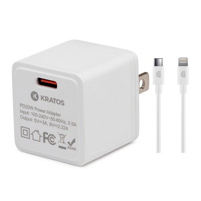 Kratos 20W USB Type-C PD Power Adapter with USB-C - MFI Charge/Lightning Cable