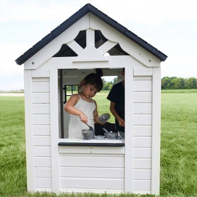 Sweetwater White Cedar Outdoor Playhouse with Black Trim