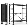 Hooure 3-Tier Folding Shelf - Instant Setup, Heavy-Duty Storage, Includes Hooks & Wheels - 2 of 4