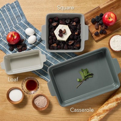 French Gray Ceramic 3-Piece Bakeware Set with Handles