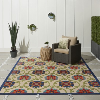 Aloha Blue Multicolor Floral Outdoor Area Rug