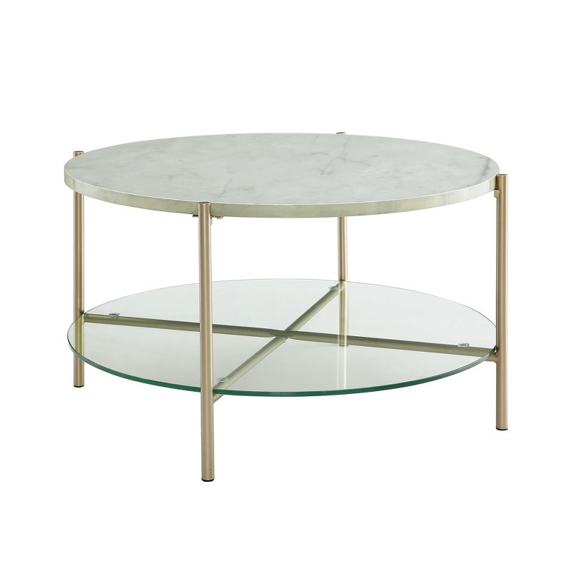 Modern Glam Faux Marble Round Coffee Table White/Gold - Saracina Home, 1 of 7