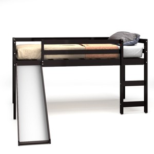 Infans Twin Size Loft Bed with Slide Wood Low Sturdy Loft Bed for Kids Bedroom Espresso - 1 of 4