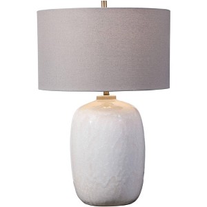 Uttermost Modern Farmhouse Table Lamp 26" High Cream Ivory Drip Glaze Ceramic Gray Linen Fabric Drum Shade for Living Room Bedroom - 1 of 1