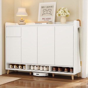 55" Contemporary Shoe Cabinet with Adjustable Shelves & Drawer, Entryway Storage Sideboard for Living Room-3irtyhousy - 1 of 4