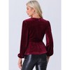 INSPIRE CHIC Women's Velvet Elegant Tie Waist Long Sleeve V Neck Wrap Peplum Blouse - 3 of 4