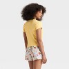 Women's "La Dolce Vita" Pointelle Short Sleeve Graphic Baby T-Shirt - Light Yellow - 2 of 3