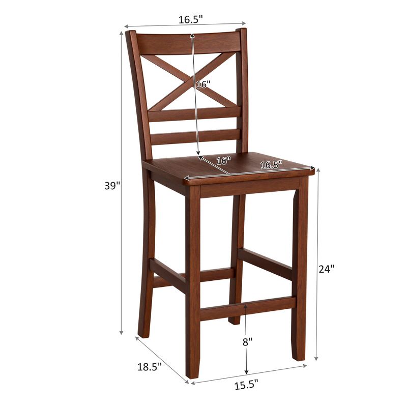 Costway Set of 4 Bar Stools 24'' Counter Height Chairs w/ Rubber Wood Legs Walnut, 2 of 9