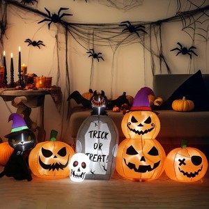 8ft Inflatable Halloween Outdoor Decorative Pumpkin with Black Cat Bat Tombstone and Built-in LED for Yard Lawn Garden Porch Party - 1 of 4