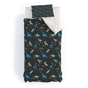 Deny Designs 3pc Twin/Twin XL Lathe and Quill Dinosaurs in Space Duvet and Sham Set Blue - 1 of 4