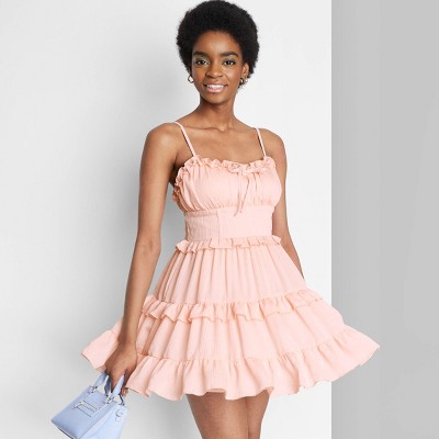 Women's Sleeveless Tiered Chiffon Fit & Flare Skater Dress - Wild Fable™ Light Pink XXS