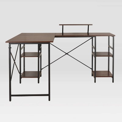 ErgoEdge Black Wood L-Shaped Gaming Computer Desk