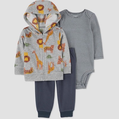 Image of Carter's Just One You® Baby Boys' Safari Cardigan & Bodysuit - Gray Newborn
