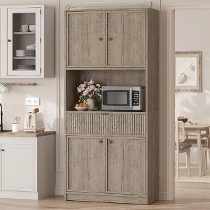 70“ Tall Kitchen Pantry Storage Cabinet, Modern Kitchen Hutch Bar Cabinet with Microwave Stand, Buffet Sideboard with Hutch, Cupboard with Drawers - 1 of 4