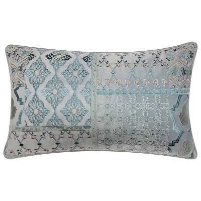 12"x20" Oversize Velvet Patchwork Embroidered Decorative Lumbar Throw Pillow Mineral - Edie@Home