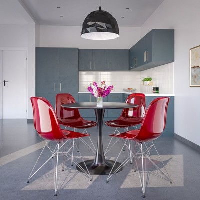 Transparent Red High Back Metal Side Chair Set