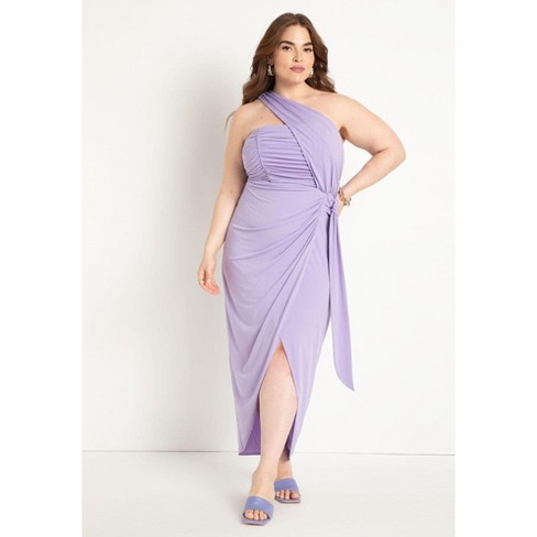 Buy Purple Matte Lycra Round Cutout Ruched Dress For Women by