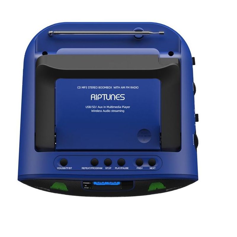 Riptunes MP3, CD, USB, SD, AM/FM Radio Boombox with Bluetooth, Remote Control Included - Blue, 3 of 5