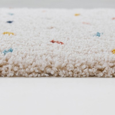 Cream and Multicolor Synthetic Shag Kids' Rectangular Area Rug 5' x 7'