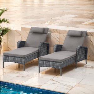 POCASSY Outdoor Chaise Lounge Chair Patio Recliner with Cushion, Adjustable Backrest Outdoor Recliner with All Weather Wicker and Olefin Cushion Cover - 1 of 4