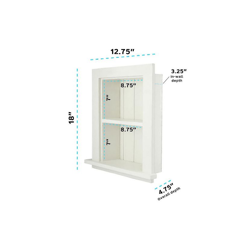 AdirHome Recessed Wall Mount Shelf Wooden Utility Storage Shelf 12.75'' W White (515-01-WHI) , 4 of 8
