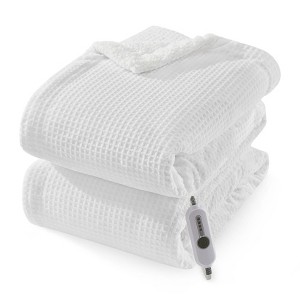 Heated Electric Blanket Throw Twin Full Queen King Size, Soft Flannel Waffle Fast Heating Blankets, 4 Heating Levels 10 Hours Auto Off Machine Wash - 1 of 4