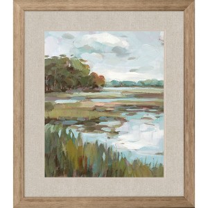 HomeRoots Riverside View Watercolor Waterscape Distressed Frame Wall Art - 1 of 4
