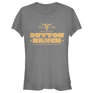 Juniors Womens Yellowstone Small Cow Skull Dutton Ranch Logo ESTD 1886 T-Shirt - 1 of 4